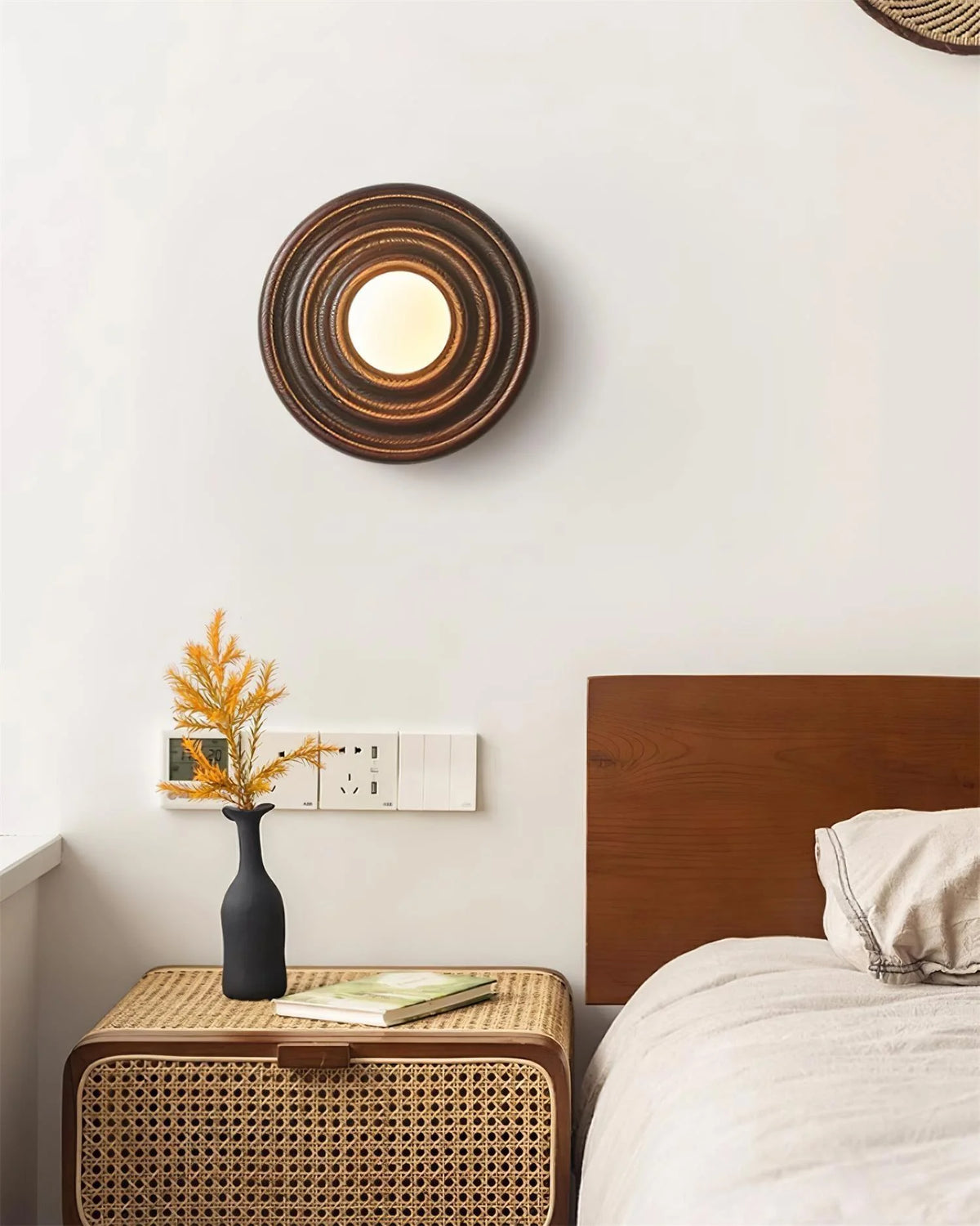 Wall Lamp | Ash Wood & Ripple Glass | 28 cm Diameter