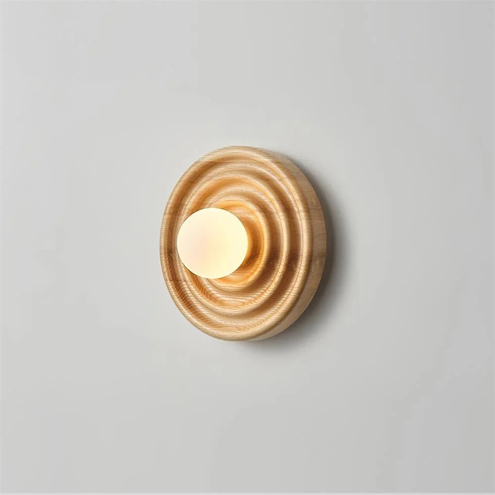 Wall Lamp | Ash Wood & Ripple Glass | 28 cm Diameter