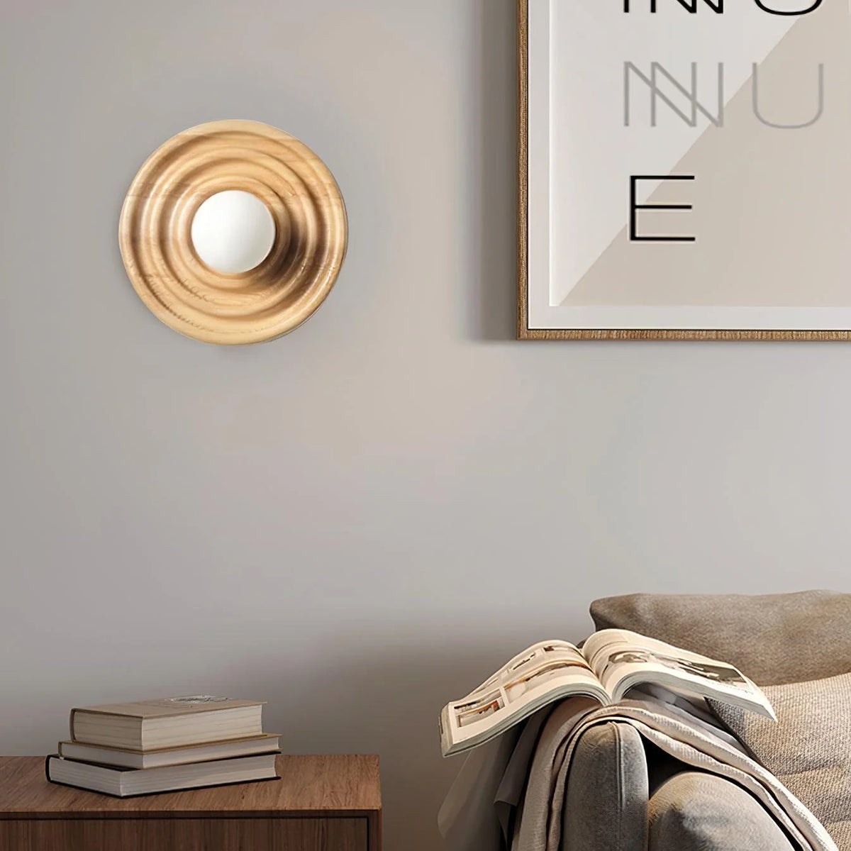 Wall Lamp | Ash Wood & Ripple Glass | 28 cm Diameter