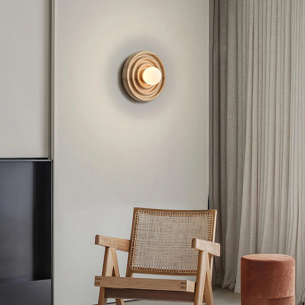 Wall Lamp | Ash Wood & Ripple Glass | 28 cm Diameter