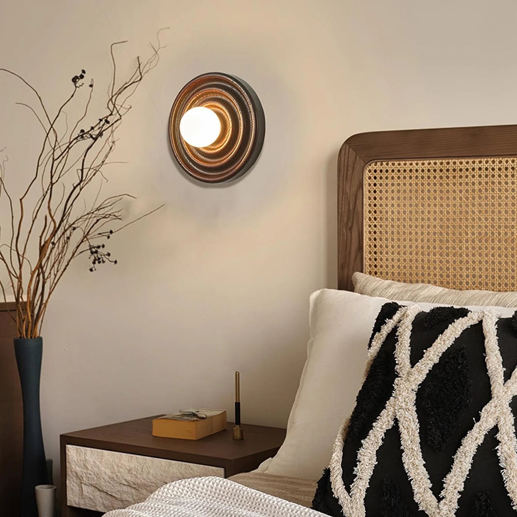 Wall Lamp | Ash Wood & Ripple Glass | 28 cm Diameter