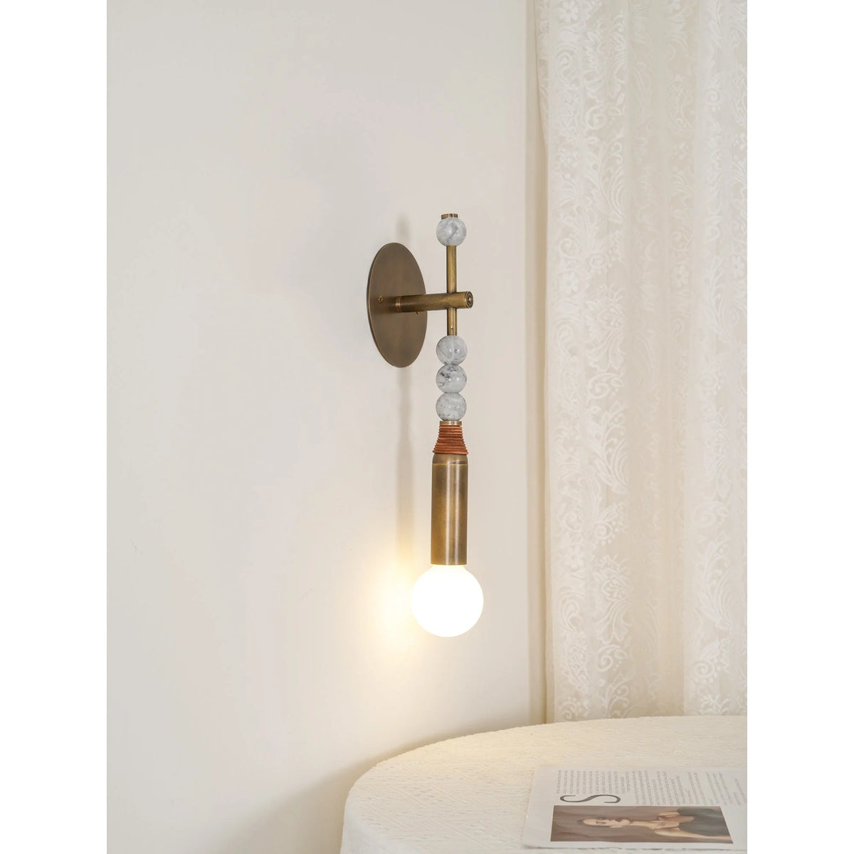 Wall Lamp | Brass Body & Marble Accent | 48 cm Height