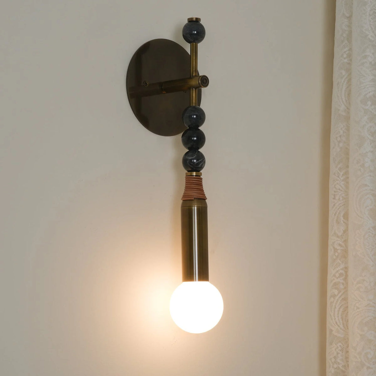 Wall Lamp | Brass Body & Marble Accent | 48 cm Height