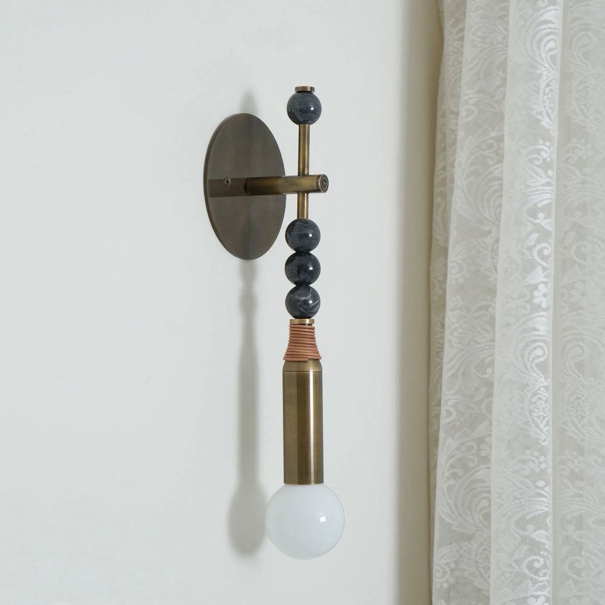 Wall Lamp | Brass Body & Marble Accent | 48 cm Height