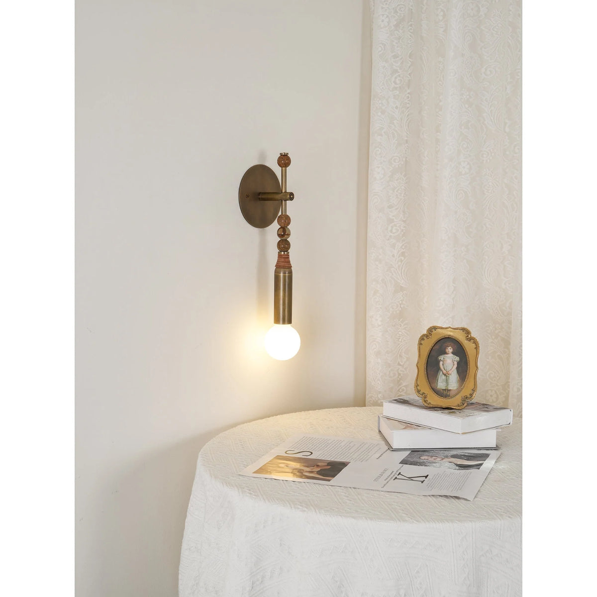 Wall Lamp | Brass Body & Marble Accent | 48 cm Height