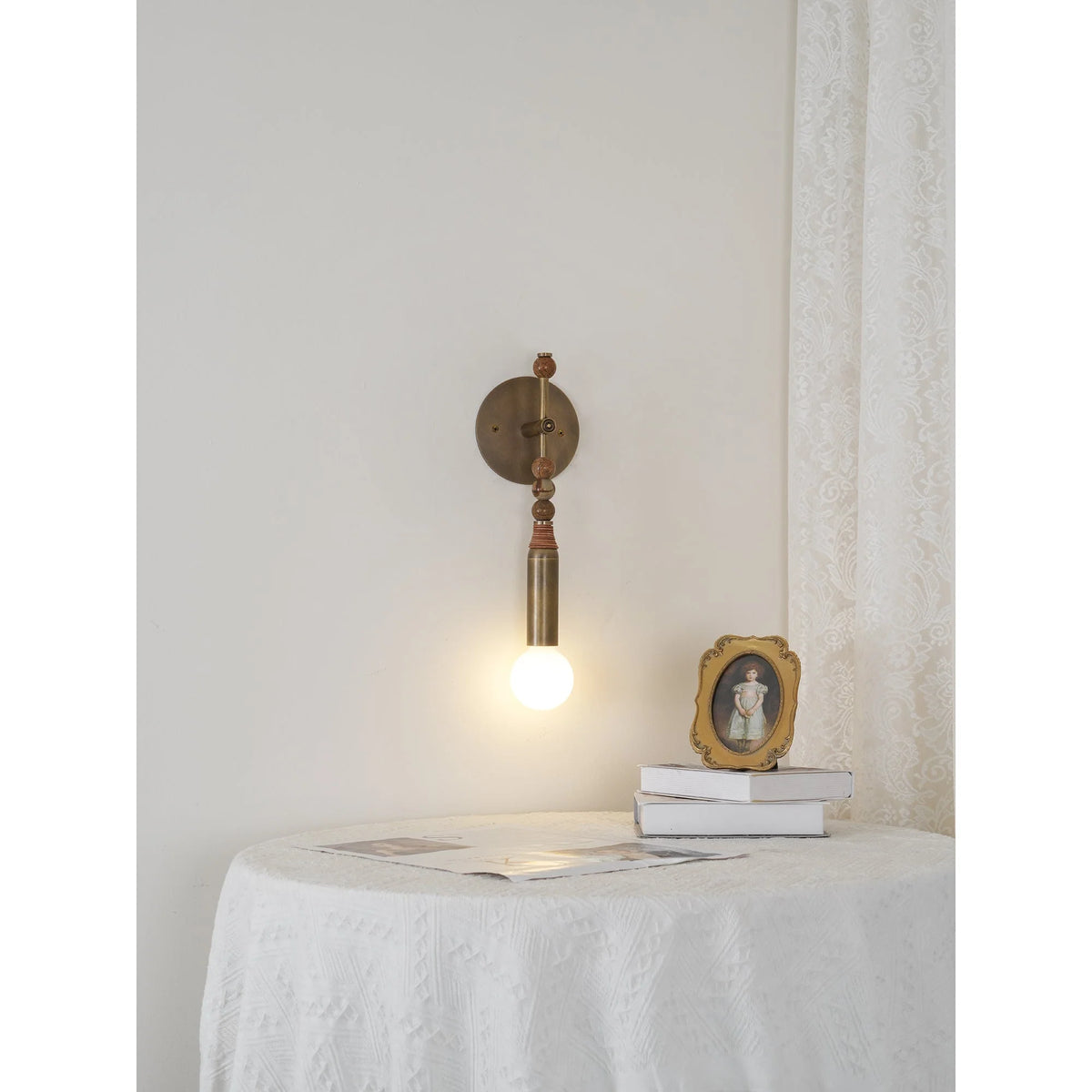 Wall Lamp | Brass Body & Marble Accent | 48 cm Height