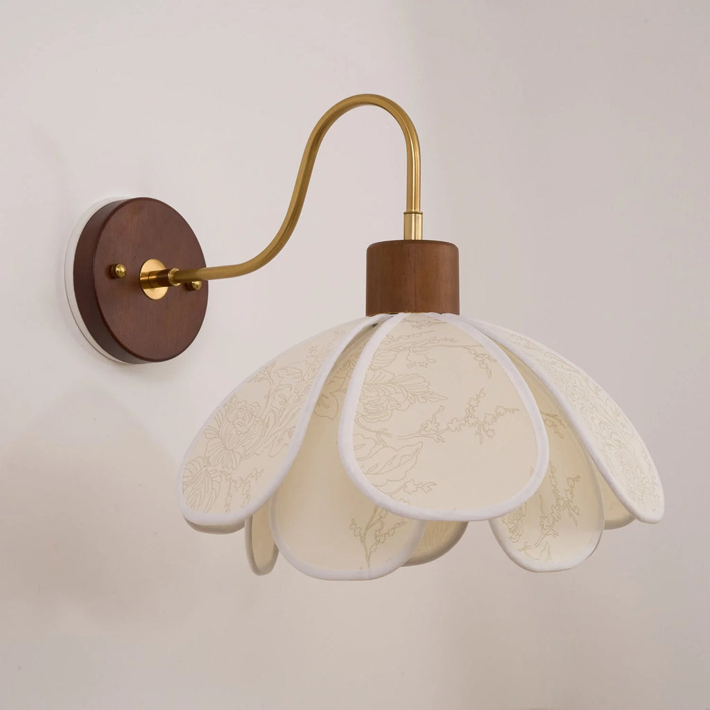 Wall Lamp | Carved Floral Petal Shade & Brass Arm