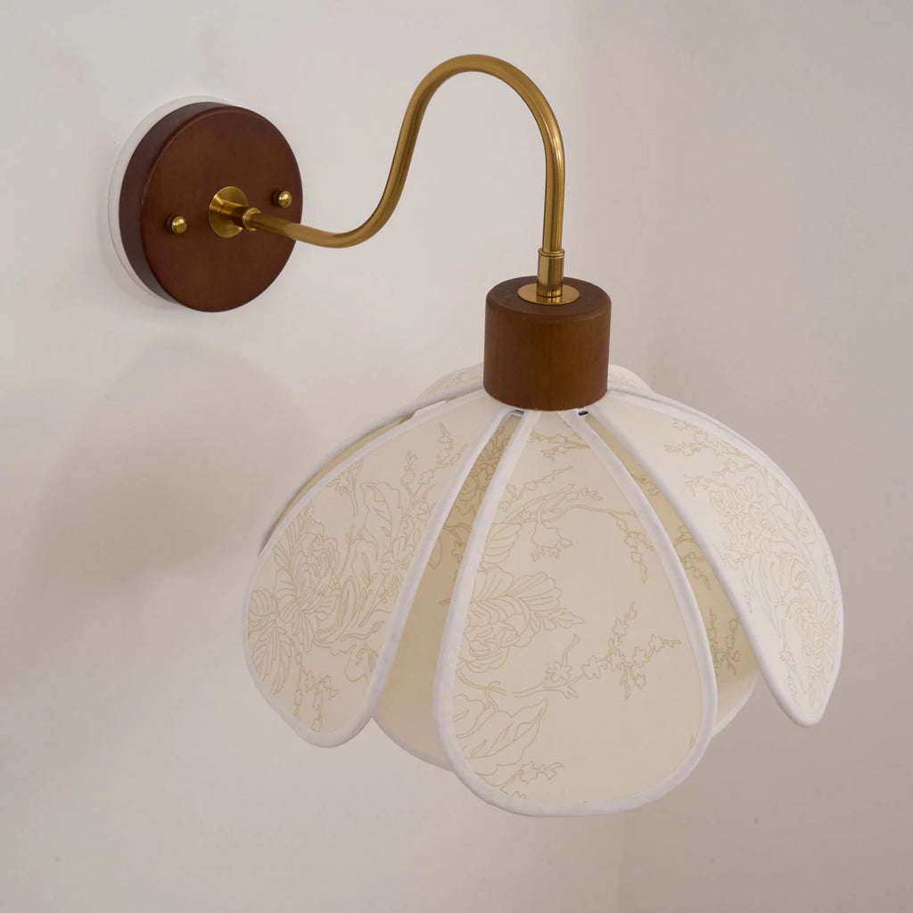 Wall Lamp | Carved Floral Petal Shade & Brass Arm