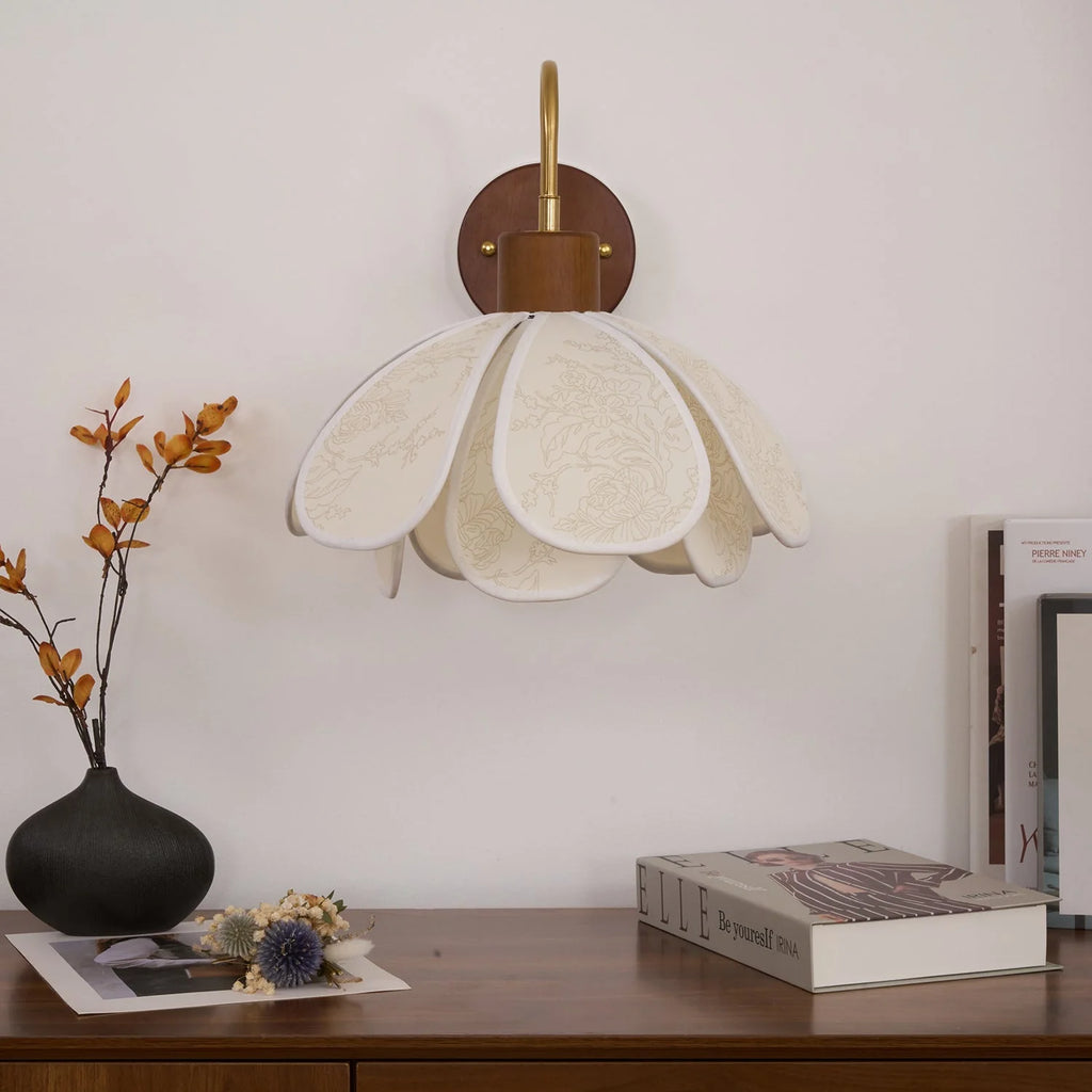 Wall Lamp | Carved Floral Petal Shade & Brass Arm