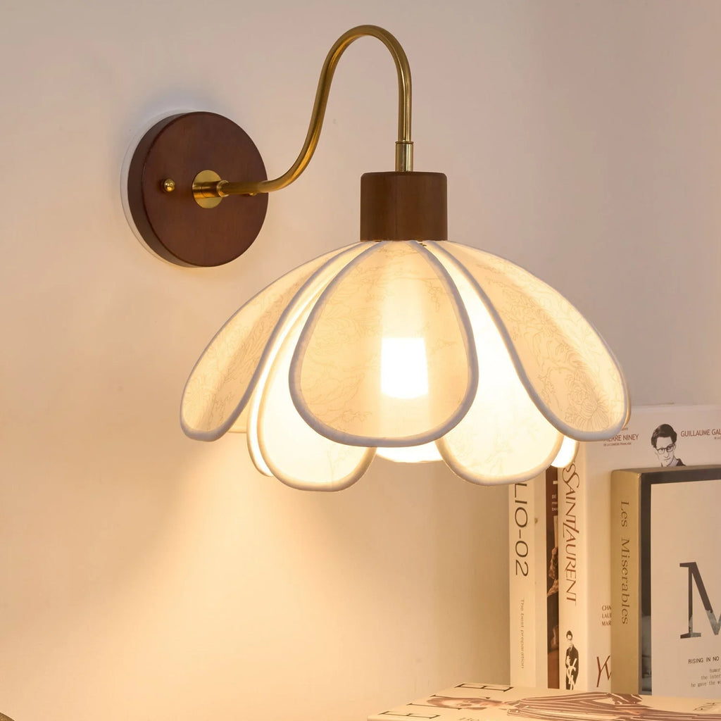 Wall Lamp | Carved Floral Petal Shade & Brass Arm