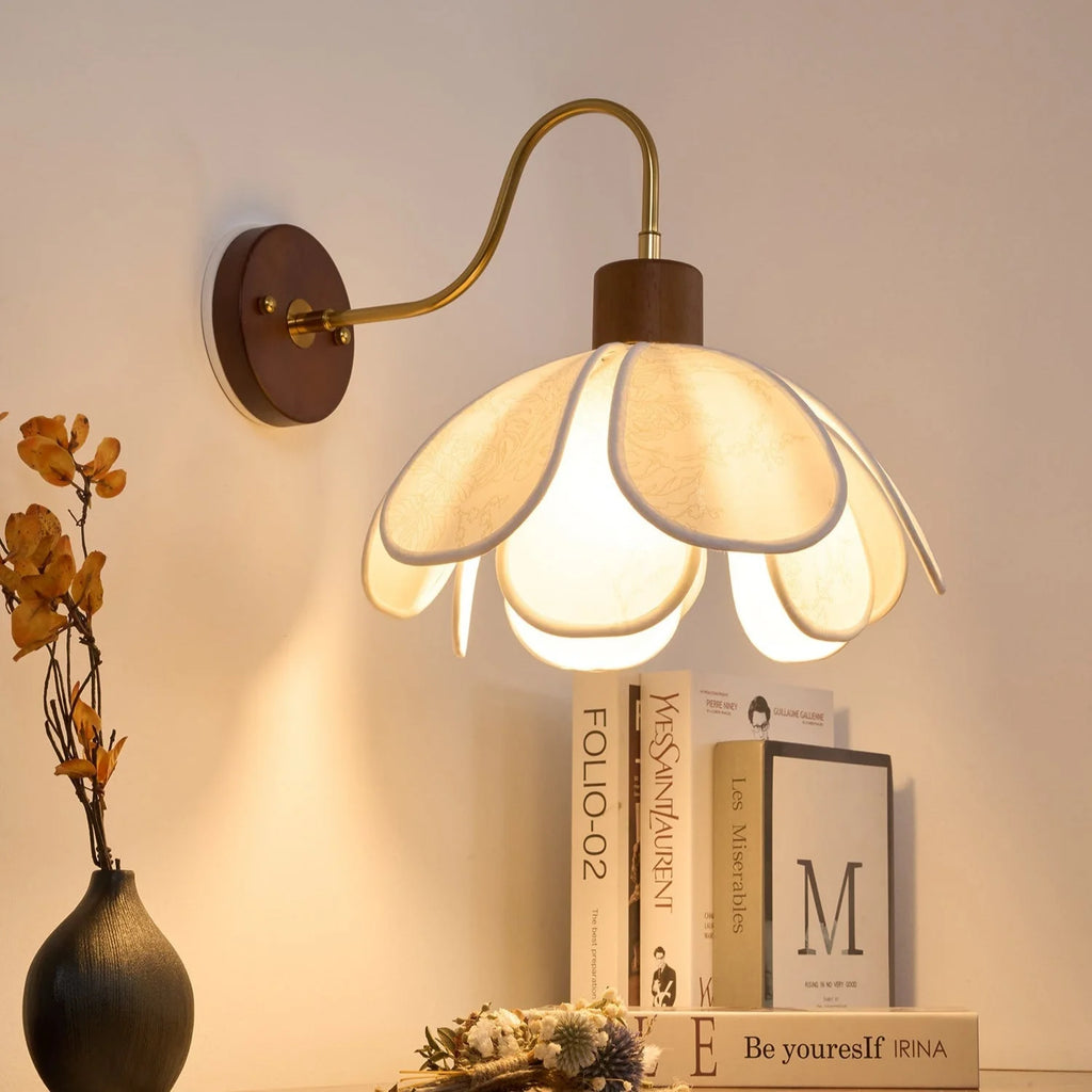 Wall Lamp | Carved Floral Petal Shade & Brass Arm