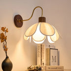 Wall Lamp | Carved Floral Petal Shade & Brass Arm