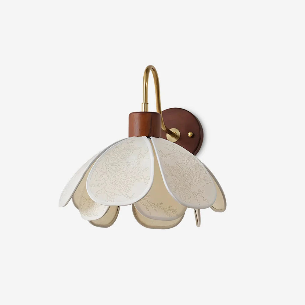 Wall Lamp | Carved Floral Shade & Brass Arm