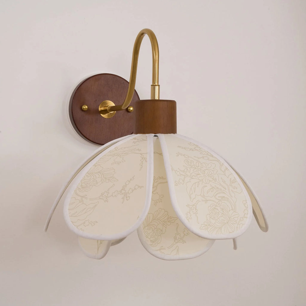 Wall Lamp | Carved Floral Shade & Brass Arm