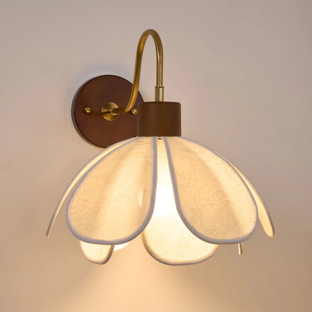 Wall Lamp | Carved Floral Shade & Brass Arm