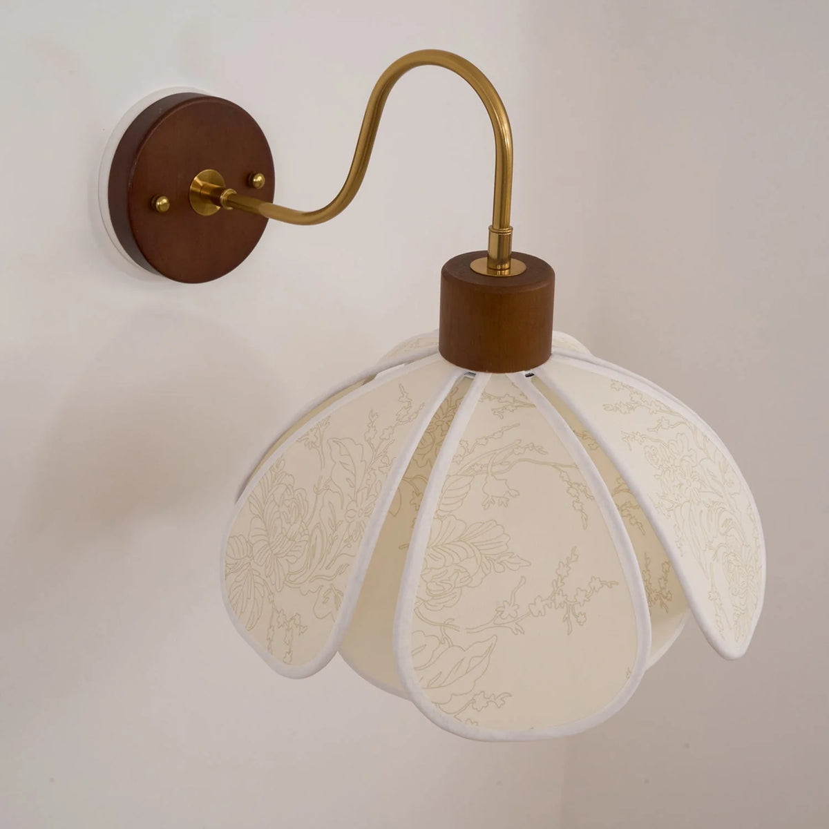 Wall Lamp | Carved Floral Shade & Brass Arm