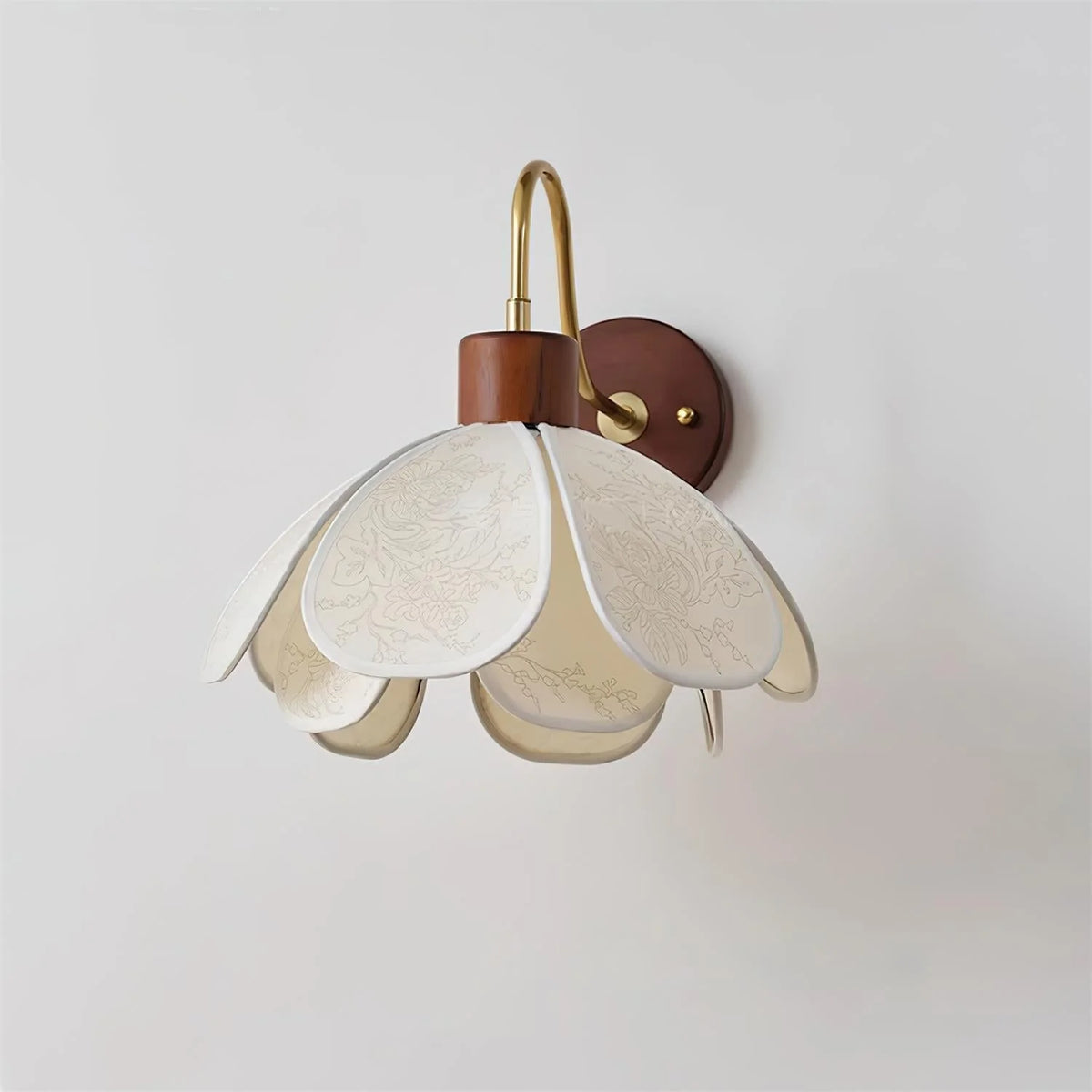 Wall Lamp | Carved Floral Shade & Brass Arm