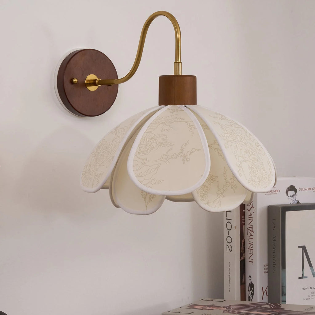 Wall Lamp | Carved Floral Shade & Brass Arm