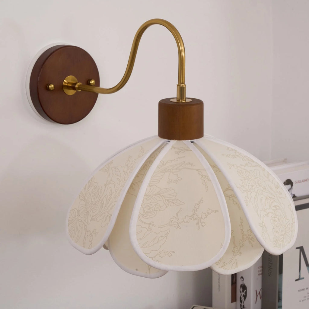 Wall Lamp | Carved Floral Shade & Brass Arm