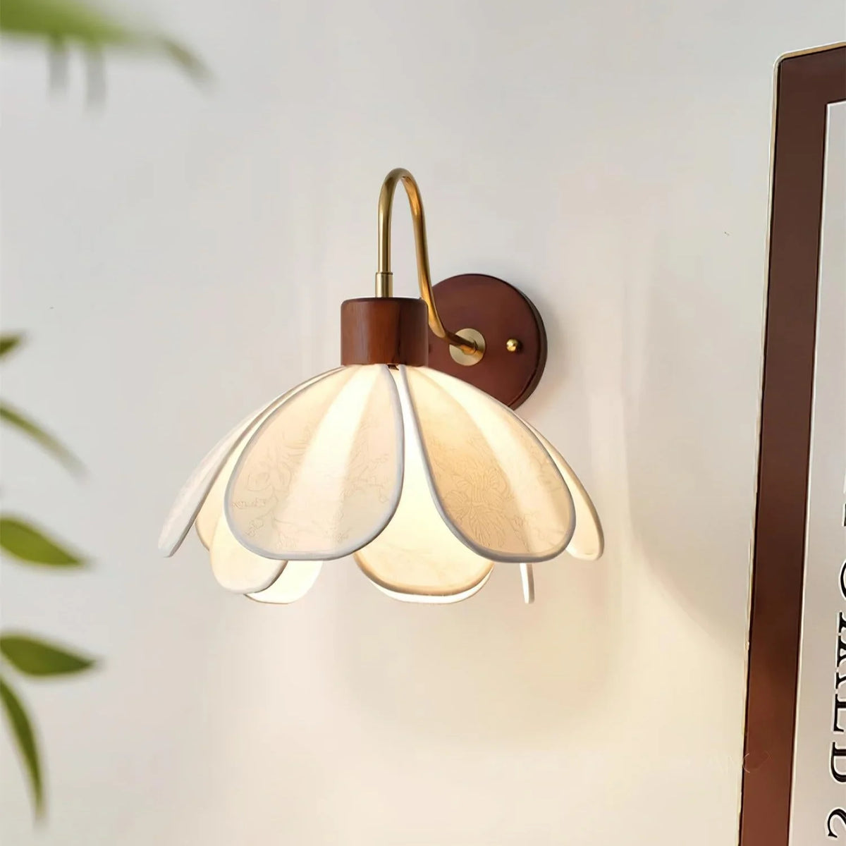 Wall Lamp | Carved Floral Shade & Brass Arm