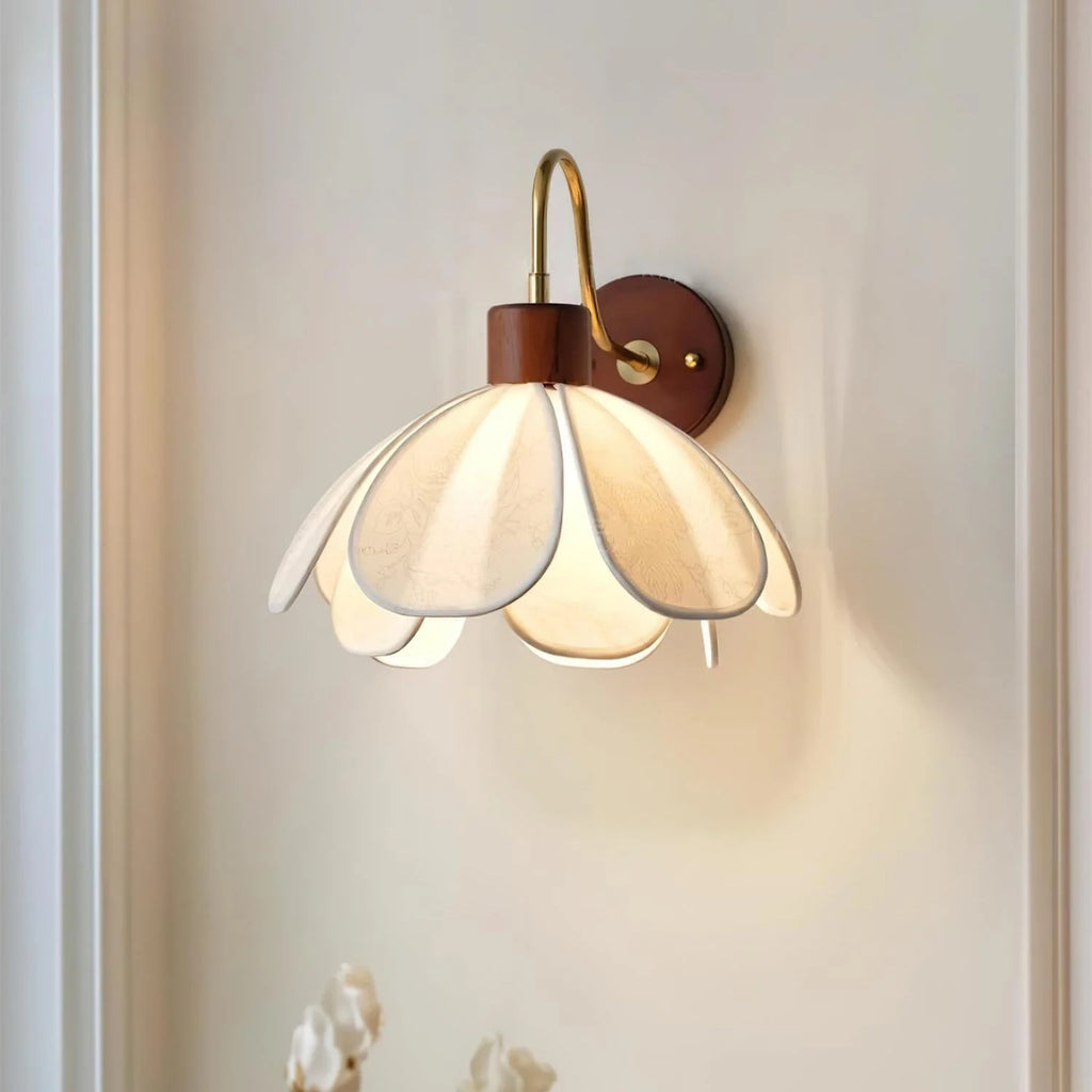 Wall Lamp | Carved Floral Shade & Brass Arm