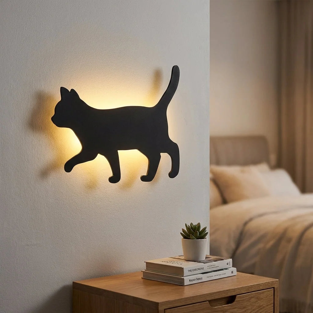 Wall Lamp | Cat Silhouette & Motion & Sound Sensor | Warm LED Backlight