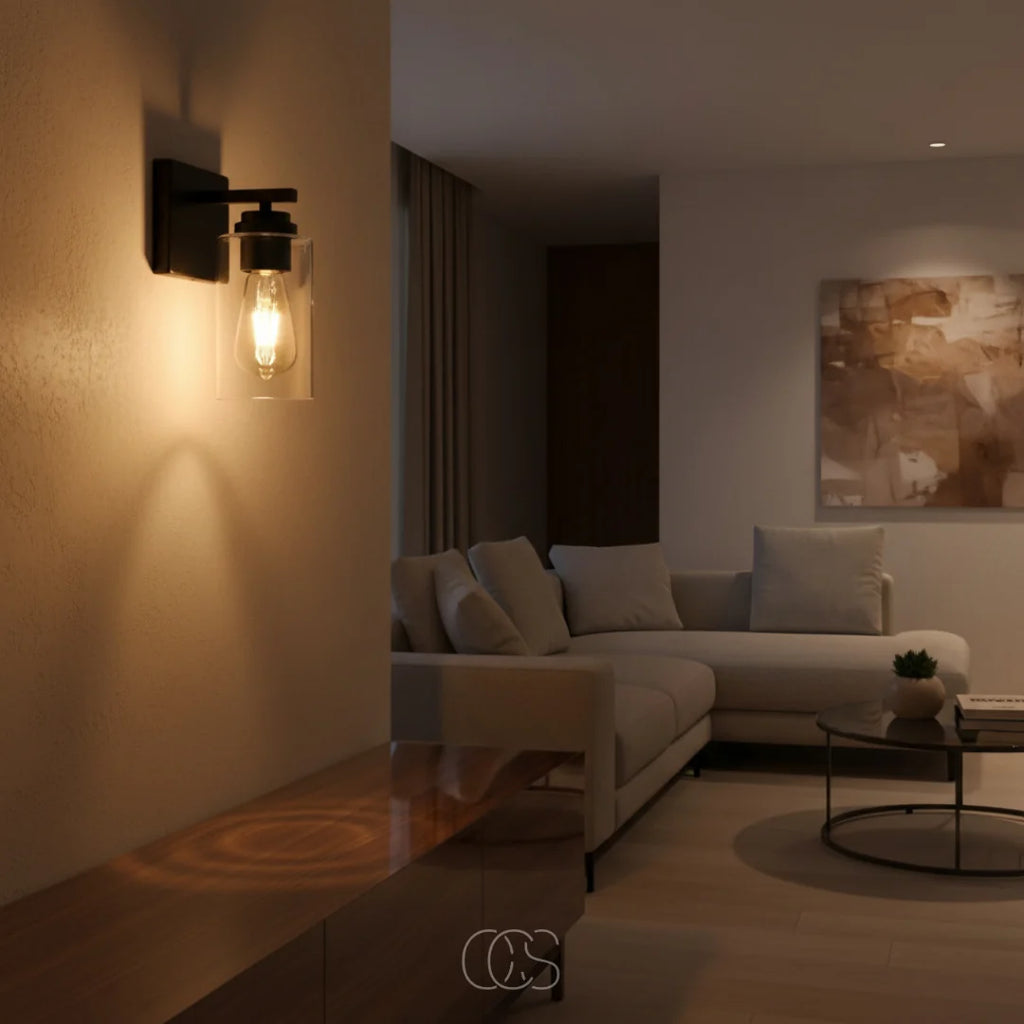 Wall Lamp | Clear Glass Shade & Matte Black Metal | E27 Fitting
