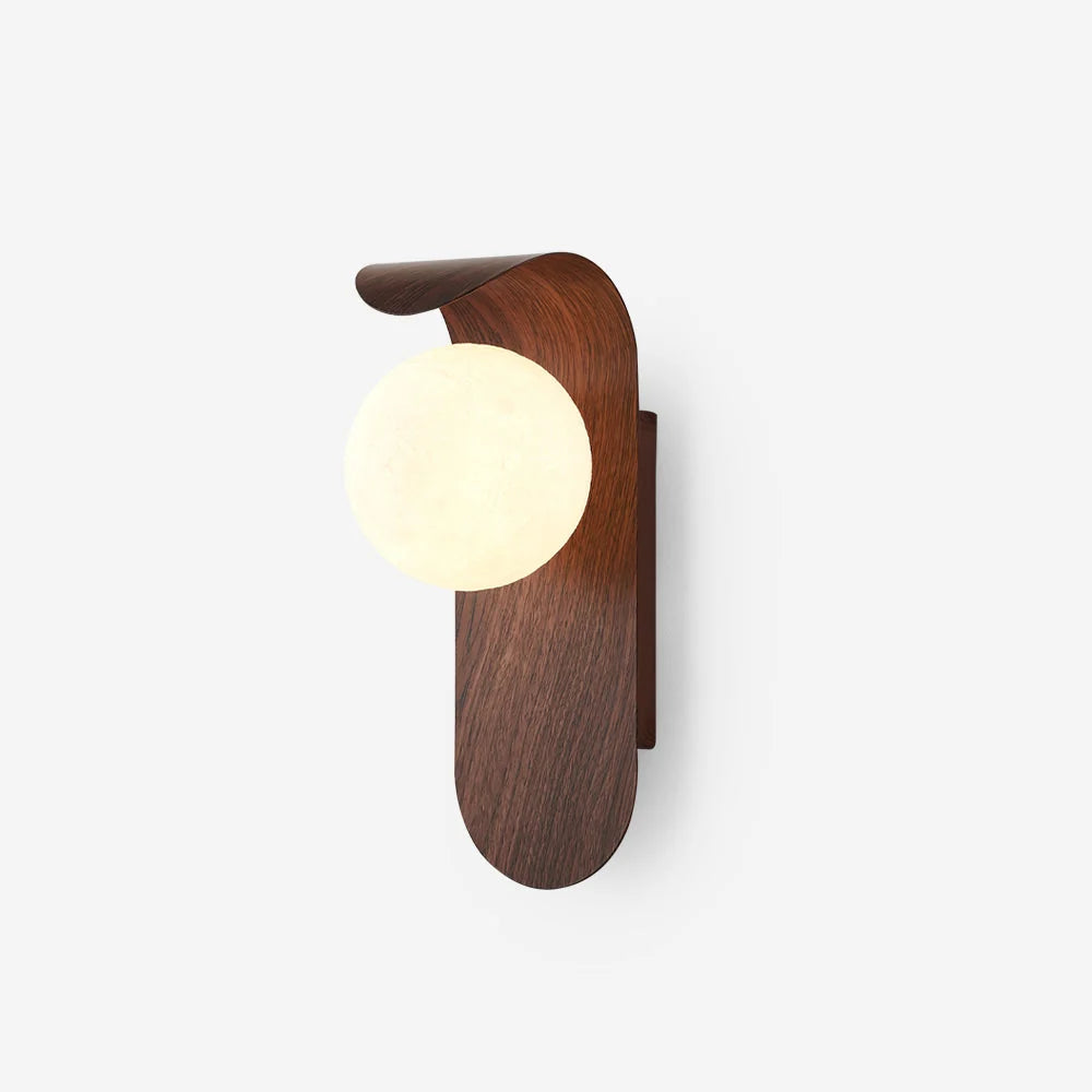 Wall Lamp | Curved Wood-Effect Base & Glass Globe