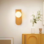 Wall Lamp | Curved Wood-Effect Base & Glass Globe
