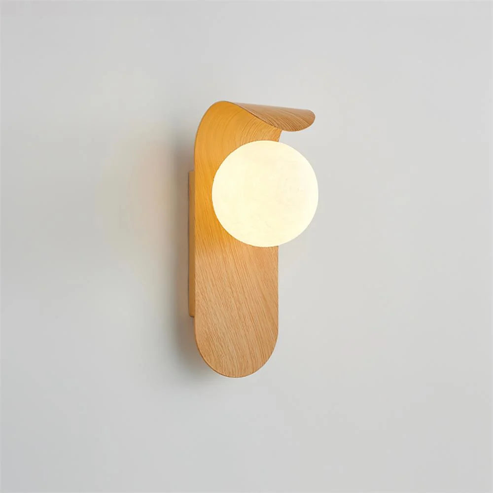 Wall Lamp | Curved Wood-Effect Base & Glass Globe