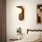 Wall Lamp | Curved Wood-Effect Base & Glass Globe