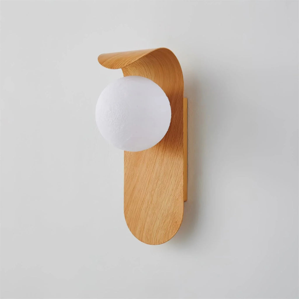 Wall Lamp | Curved Wood-Effect Base & Glass Globe