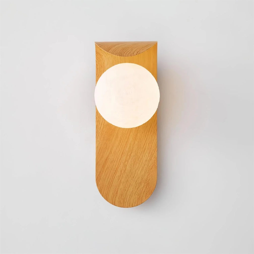 Wall Lamp | Curved Wood-Effect Base & Glass Globe
