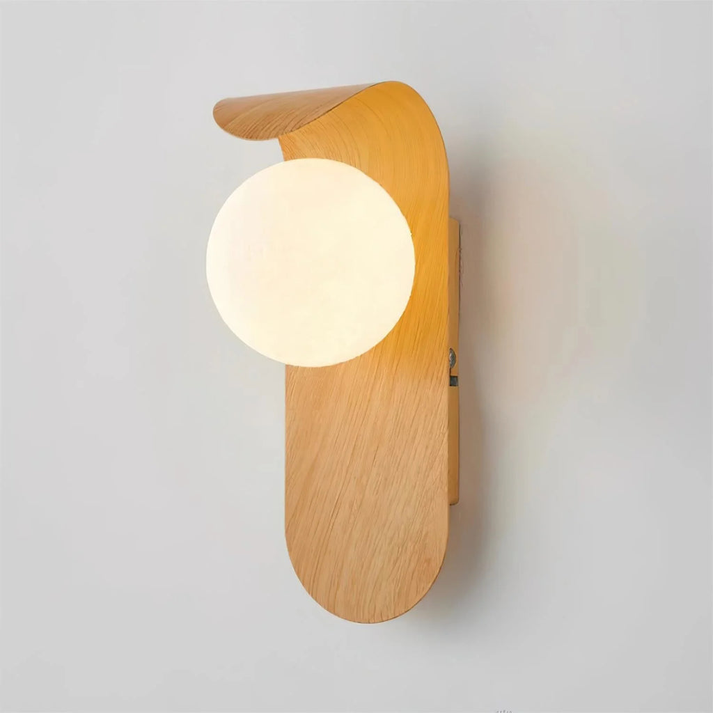 Wall Lamp | Curved Wood-Effect Base & Glass Globe