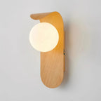 Wall Lamp | Curved Wood-Effect Base & Glass Globe