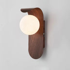 Wall Lamp | Curved Wood-Effect Base & Glass Globe