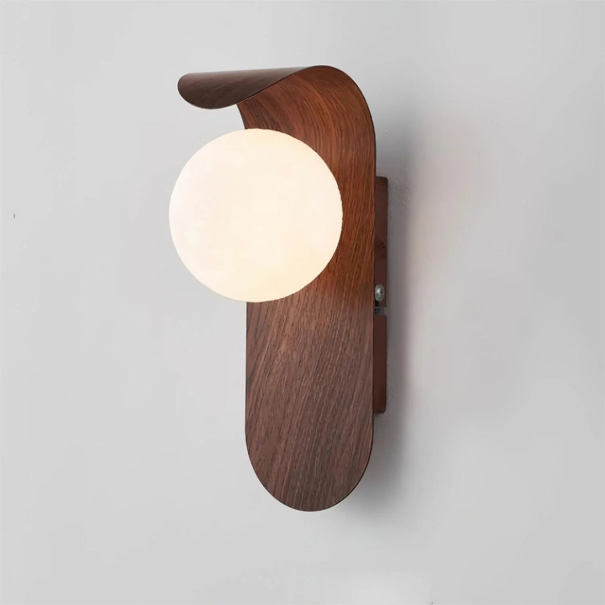 Wall Lamp | Curved Wood-Effect Base & Glass Globe