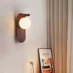 Wall Lamp | Curved Wood-Effect Base & Glass Globe