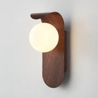 Wall Lamp | Curved Wood-Effect Base & Glass Globe