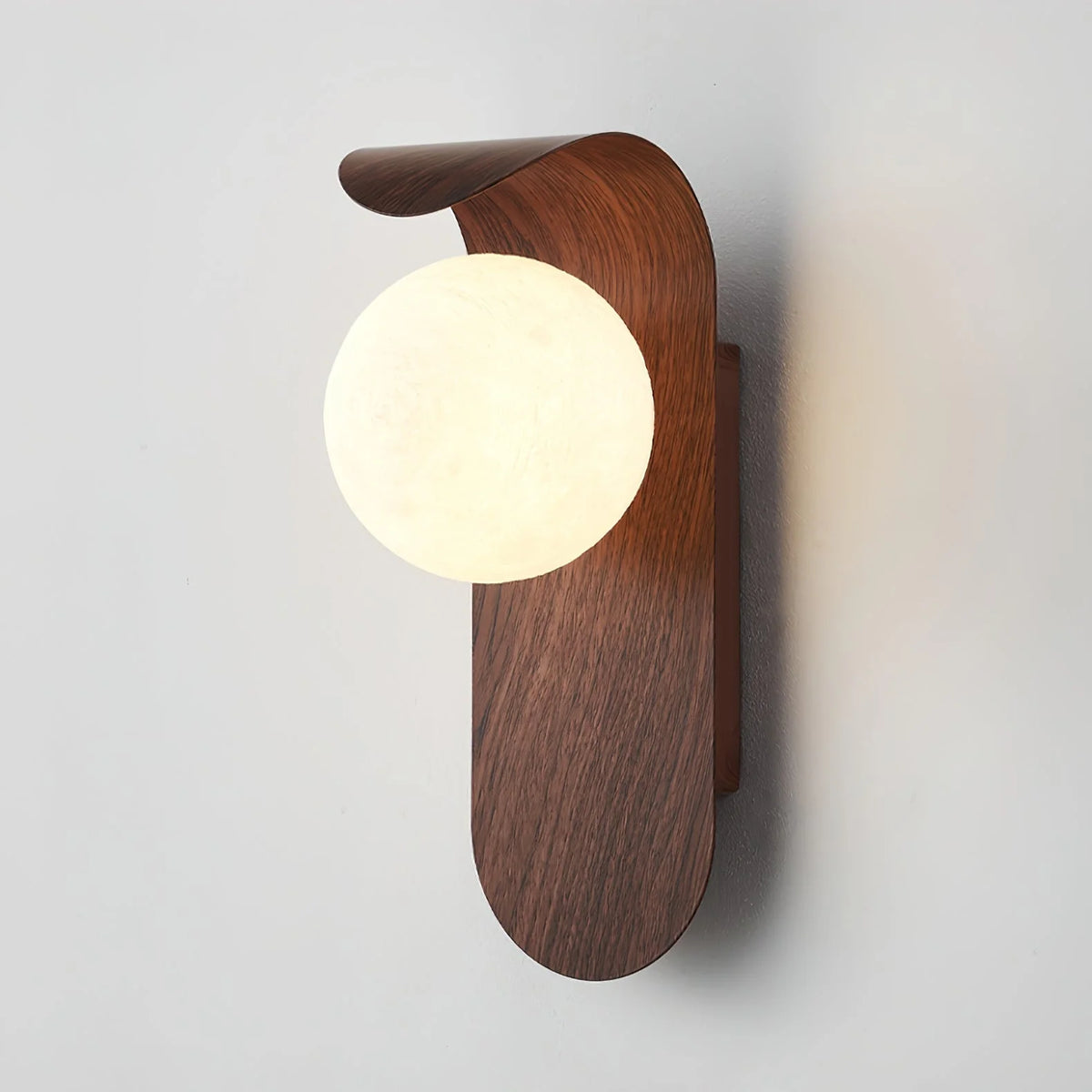 Wall Lamp | Curved Wood-Effect Base & Glass Globe