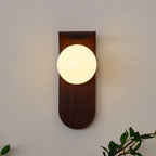 Wall Lamp | Curved Wood-Effect Base & Glass Globe