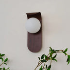 Wall Lamp | Curved Wood-Effect Base & Glass Globe