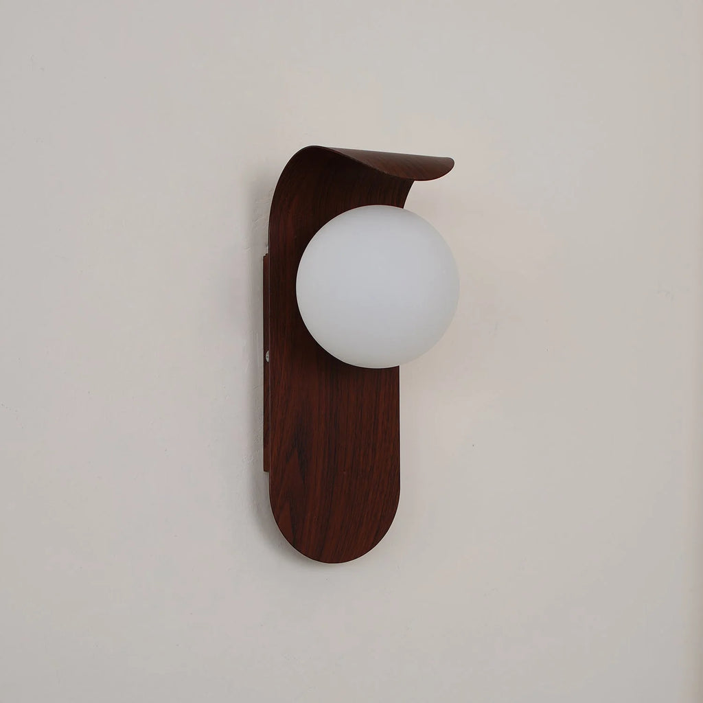 Wall Lamp | Curved Wood-Effect Base & Glass Globe