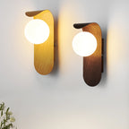 Wall Lamp | Curved Wood-Effect Base & Glass Globe