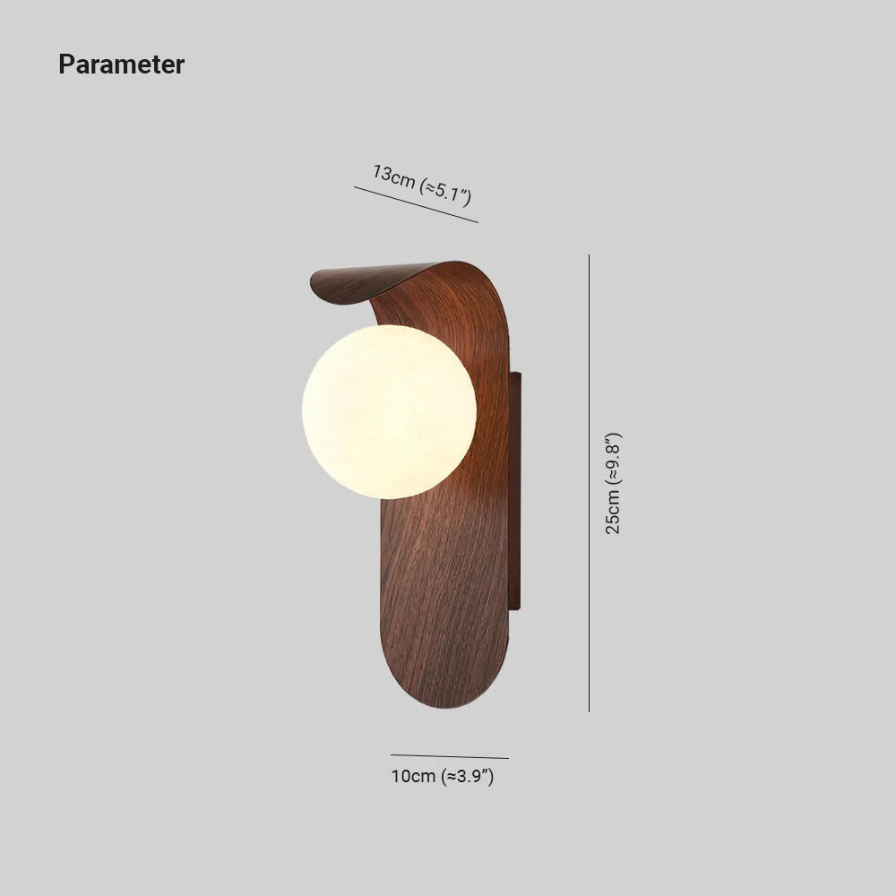 Wall Lamp | Curved Wood-Effect Base & Glass Globe