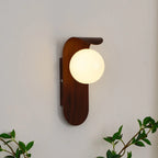 Wall Lamp | Curved Wood-Effect Base & Glass Globe