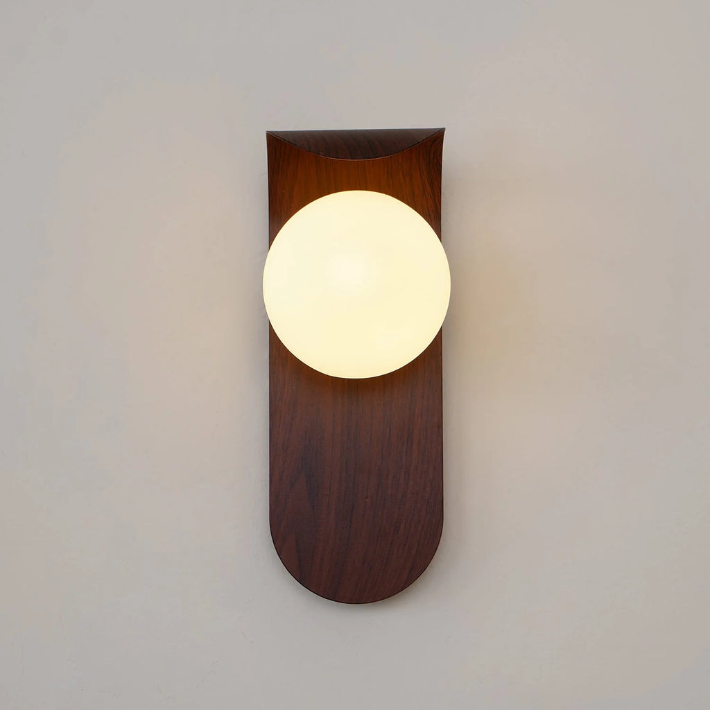 Wall Lamp | Curved Wood-Effect Base & Glass Globe