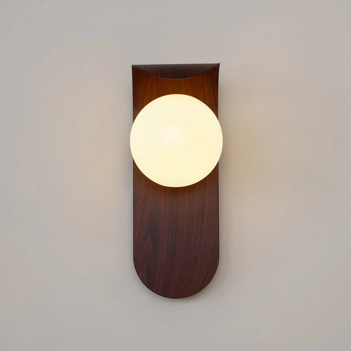 Wall Lamp | Curved Wood-Effect Base & Glass Globe