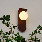 Wall Lamp | Curved Wood-Effect Base & Glass Globe