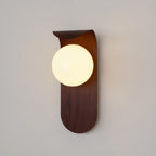 Wall Lamp | Curved Wood-Effect Base & Glass Globe